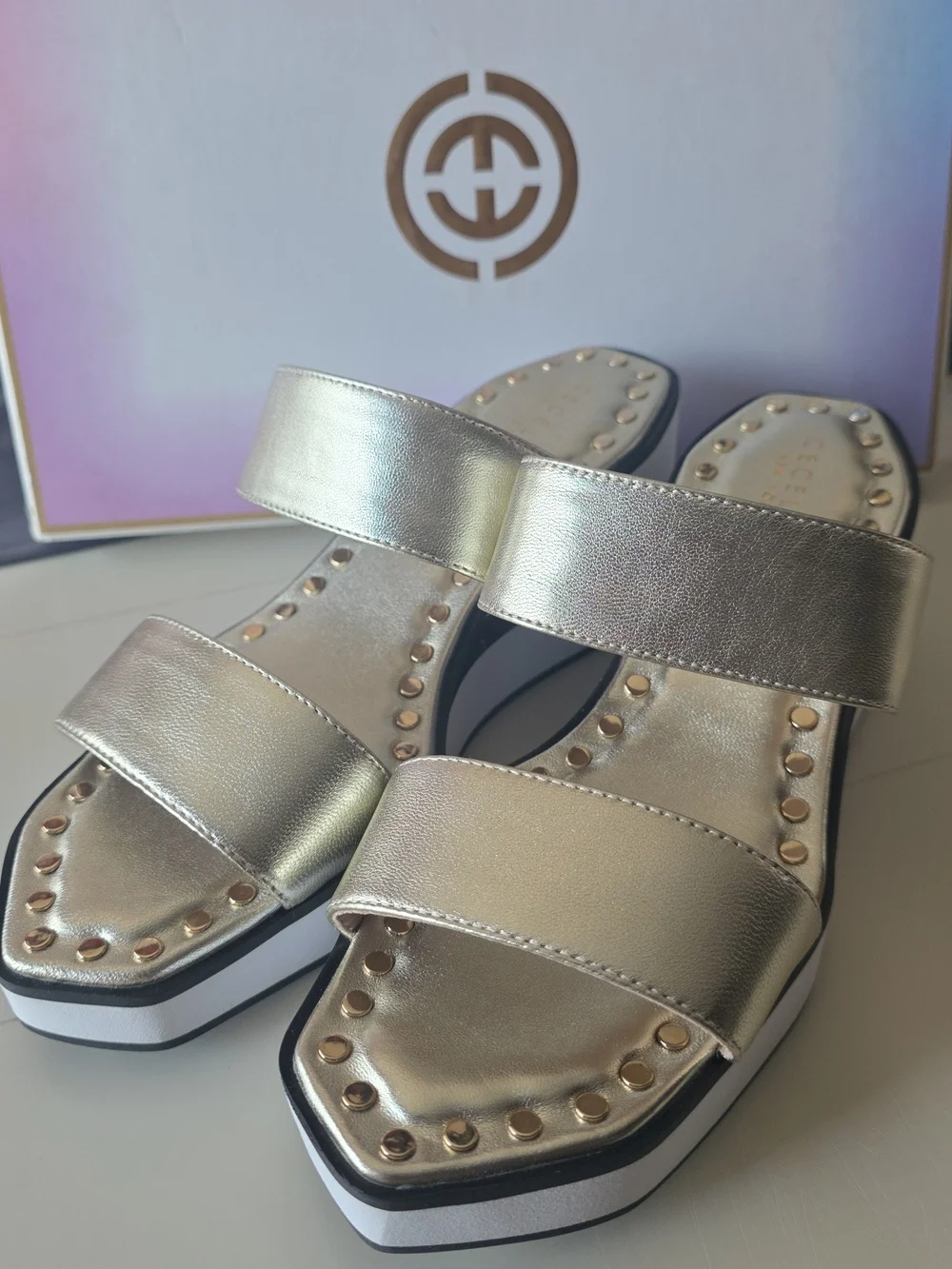 CECELIA NEW YORK Size 9 Metallic Gold Platform Slide Sandals
